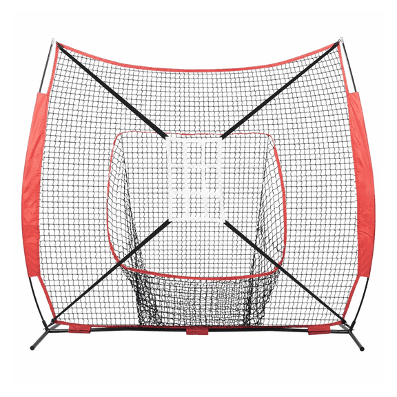Baseball Softball Practice Net 7x7ft, Portable Hitting Pitching Net with Tee, Balls, Collector & Target, Bow Frame Backstop for Training