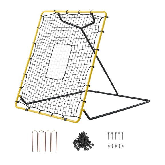 Baseball Softball Rebounder Net 4 x 4.5 ft Pitch Back Trainer Target, 4 Adjustable Angles with Strike Zone, Steel Frame, Bounce