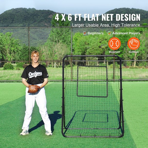 Baseball&Softball Rebounder Net,4x6 Feet PitchBack Baseball Nest for Pitching&Fielding Training,Pitch Return Trainer Rebound Net with Pitching Target,4 Adjustable Angles