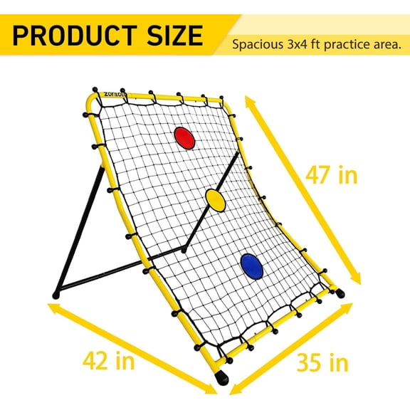 Baseball & Softball Rebounder Net with Three Circular Target Zones in Red/Yellow/Blue, Portable Pitching Return Trainer for Kids