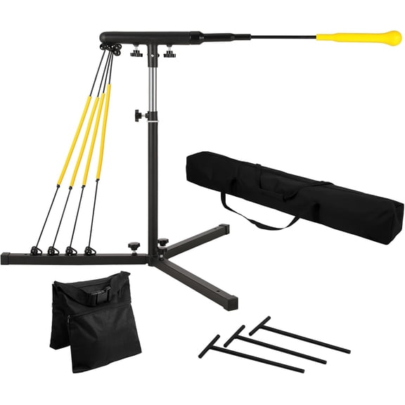 Baseball Softball Swing Trainer with 4 Power Bands, 31-43 In Adjustable Baseball Hitting Trainer with 3 Ground Nails, Carry Bag. Baseball Training Equipment Improve Power, Speed, Coordination