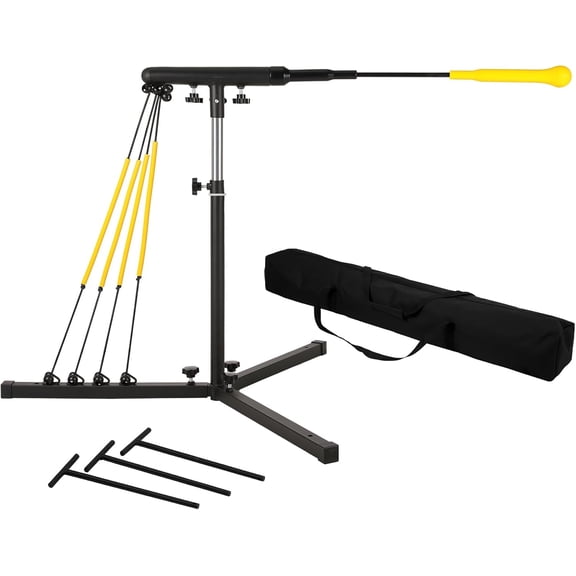 Baseball Softball Swing Trainer with 4 Power Bands, 31-43 In Adjustable Baseball Hitting Trainer with 3 Ground Nails, Carry Bag. Baseball Training Equipment Improve Power, Speed, Coordination