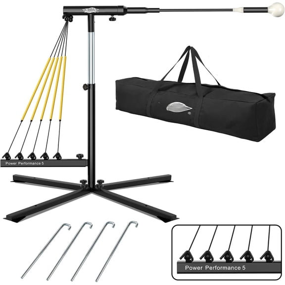 Baseball Softball Swing Trainer with 5 Power Bands,Auto Reset Baseball Equipment,Baseball Hitting Trainer,Height Adjustable 31- inches Softball Swing Trainer Improve Power,Speed