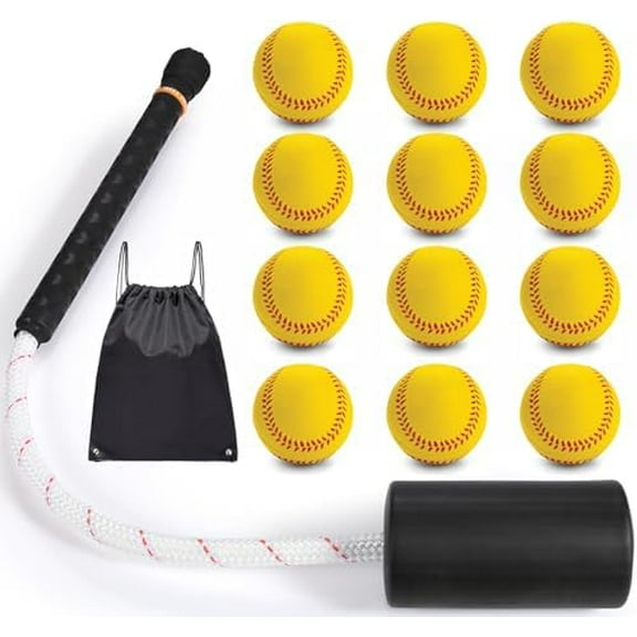 Baseball & Softball Swing Trainer Bat - Batting Practice Equipment - Includes Rope Swing Training Bat with 12 Training  & Tote Bag, Training Tool, Batting Aid$$Sport & Recreation Other