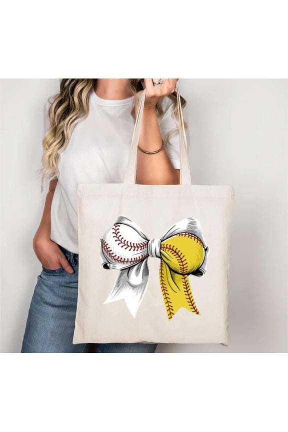Baseball Softball Tote Bag with Heart Bow Mom Vibe, a gift just for you