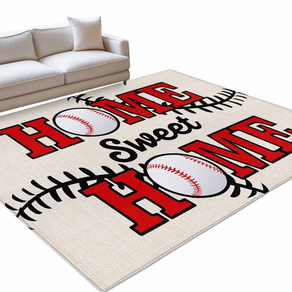 Baseball Sport 6x9ft Non Slip Area Rug Home Sweet Beige Linen Texture Abstract Washable Soft Area Rugs for Living Room, Indoor Circle Carpet for Bedroom Dining Room Kitchen