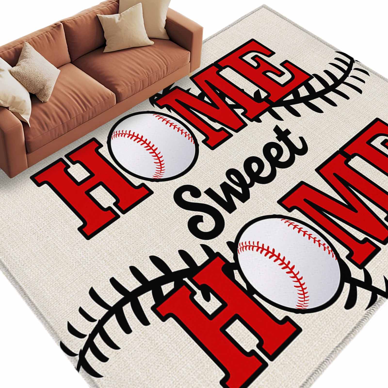 Baseball Sport 8'x10' Large Area Rugs Home Sweet Beige Linen Texture ...