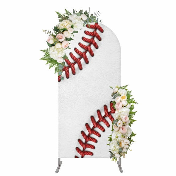 Baseball Sport Arch Backdrop Cover 5FT, Modern Abstract Stitching Red Lines Spandex Fitted Stretchy Arch Stand Covers, Round Top Chiara Backdrop Cover for Wedding Party Birthday Baby Shower