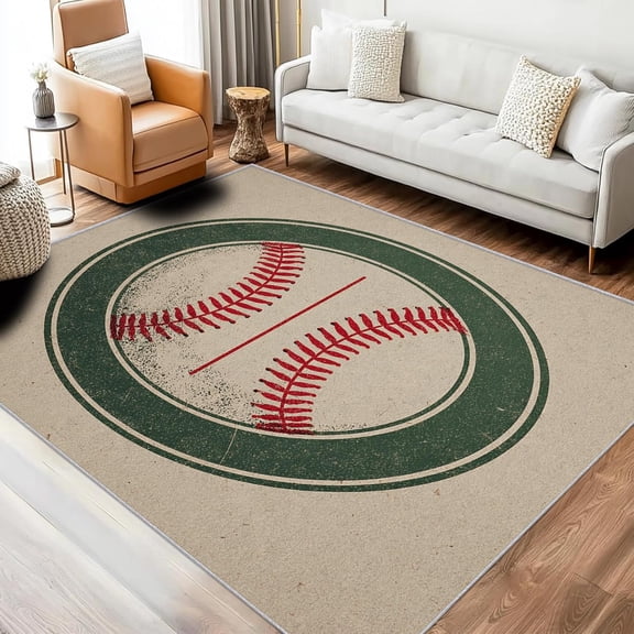 Baseball Sport Ball Area Rug, Athletic Design Carpet, Washable Non Slip Soft Low Pile, Living Room Bedroom Kitchen Office Mat 2x3ft