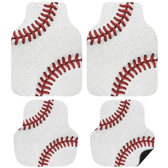 Baseball Sport Car Floor Mats 4 Pieces, Front & Rear Auto Carpet Mats Full Set with Rubber Backing, Modern Abstract Stitching Red Lines Universal All Weather Car Floor Protectors for SUV Truck Van