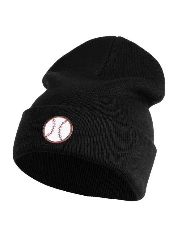 Baseball Sport Iron on Patched 12 Inch Long Knitted Beanie - Black OSFM