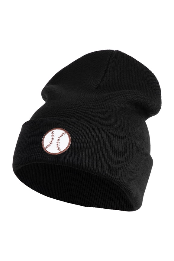 Baseball Sport Iron on Patched 12 Inch Long Knitted Beanie - Black OSFM