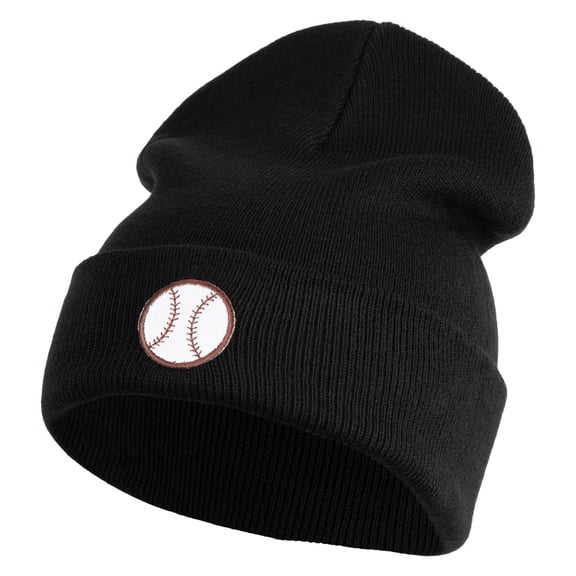 Baseball Sport Iron on Patched 12 Inch Long Knitted Beanie - Black OSFM