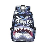 Shark Mouth Fashion Backpack for Boys Girls, Camo Big Capacity Bookbag Travel Laptop Daypack-Blue