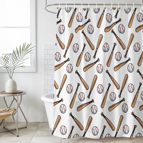Baseball Sport Small Stall Shower Curtain, Waterproof Shower Curtains for Bathroom, Cartoon Classic Baseball Pattern Washable Fabric Cloth Bath Curtain for Bathtub Decoration with Hooks 36x72 Inches