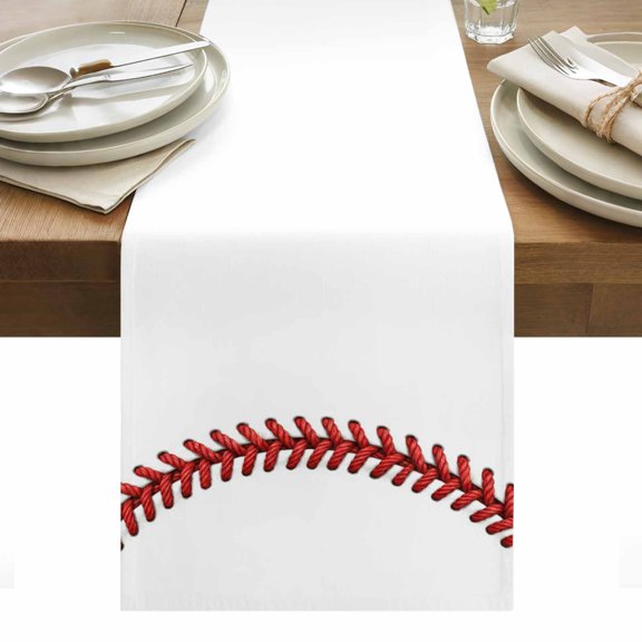 Baseball Sport Table Runner Abstract Rugby Stitching Red Lines Tablerunners 13 x 48 Inch, Table Decorations Tabletop Scarf for Summer Gathering Holiday Farmhouse Kitchen Dining Decor