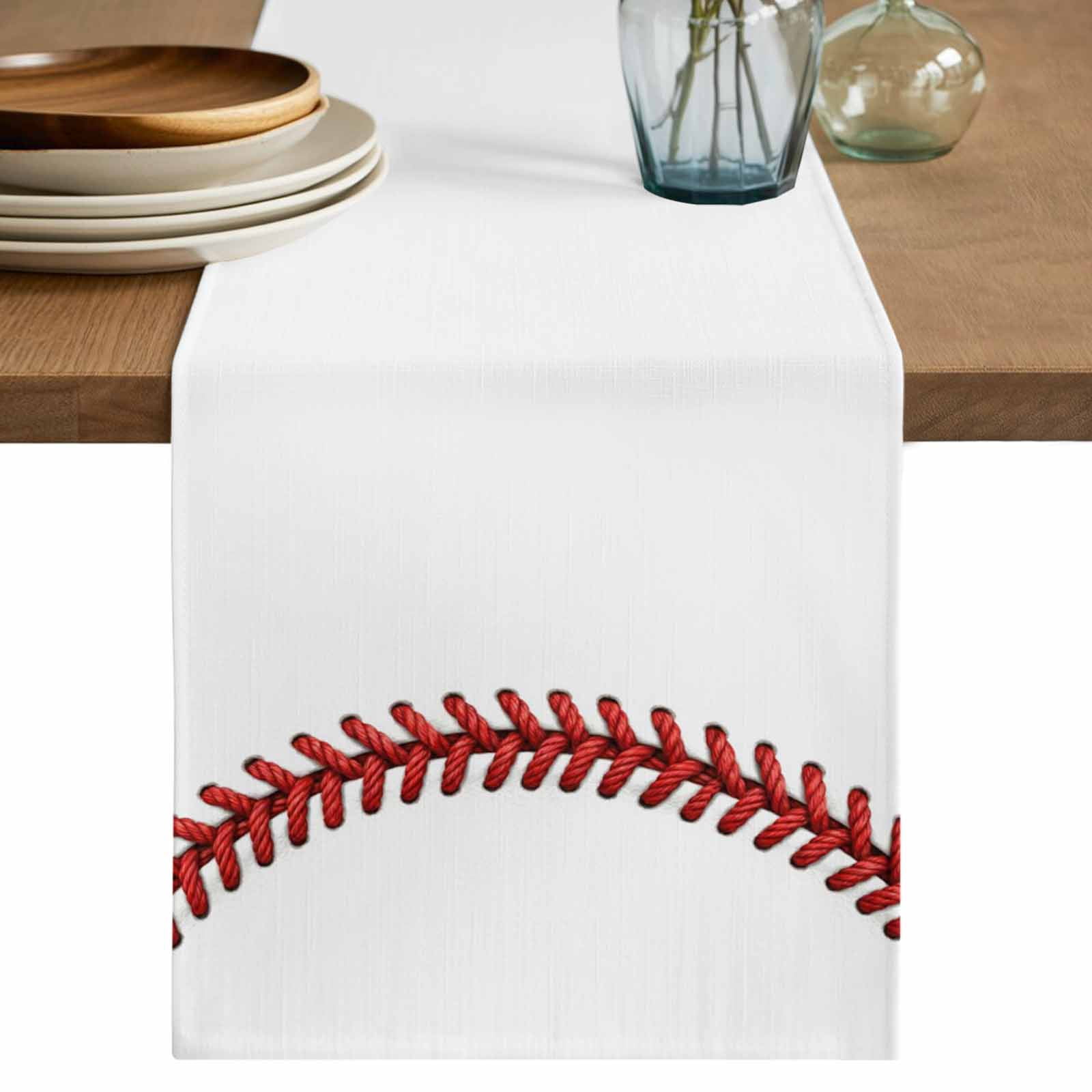 Baseball Sport Table Runner, Abstract Rugby Stitching Red Lines ...