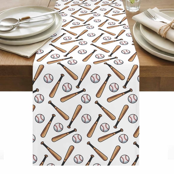 Baseball Sport Table Runner Cartoon Classic Baseball Pattern Tablerunners 13 x 48 Inch, Table Decorations Tabletop Scarf for Summer Gathering Holiday Farmhouse Kitchen Dining Decor