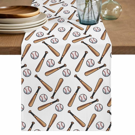 Baseball Sport Table Runner, Cartoon Classic Baseball Pattern Washable Cotton Linen Table Runners 36 Inches Long, Dresser Scarf Runner for Nightstand/End Tables/Round Tables 13''x36''