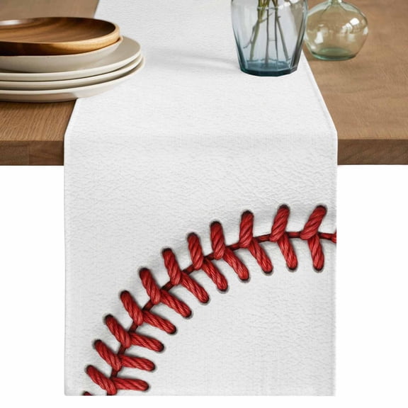 Baseball Sport Table Runner, Modern Abstract Stitching Red Lines Washable Cotton Linen Table Runners 36 Inches Long, Dresser Scarf Runner for Nightstand/End Tables/Round Tables 13''x36''