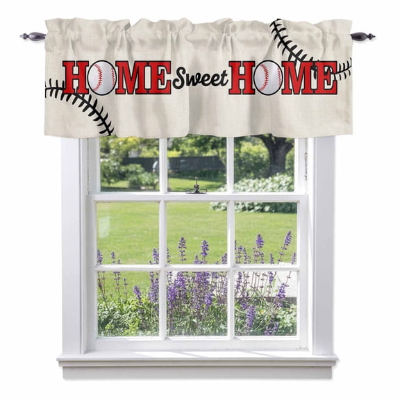 Baseball Sport Valances for Windows Home Sweet Beige Linen Texture Abstract Rod Pocket Cafe Window Treatments Valance Curtains for Kitchen Bathroom Laundry Basement Windows 54"x18"