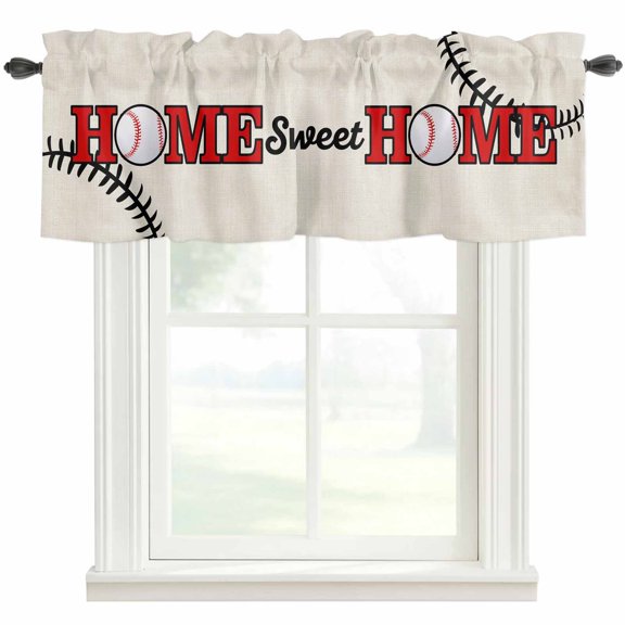Baseball Sport Valances for Windows Home Sweet Beige Linen Texture Abstract Rod Pocket Curtain Valance Window Treatment Short Curtains for Kitchen Living Room, 42"x12"