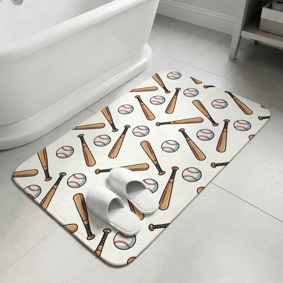 Baseball Sport Washable Area Rugs for Living Room Bedroom, Large Non Slip Indoor Floor Carpet Absorbent Low Pile Cartoon Classic Baseball Pattern Door Mat Rugs for Bathroom Entryway 47.2"x63"