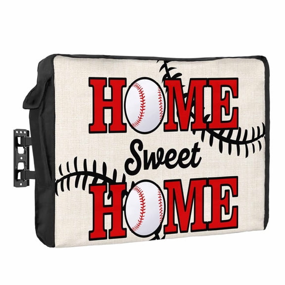 Baseball Sport Waterproof Outdoor TV Cover, Home Sweet Beige Linen Texture Abstract Outside Weatherproof TV Enclosures for 80 to 85 Inch LCD Television Shield Flat Screen Protectors