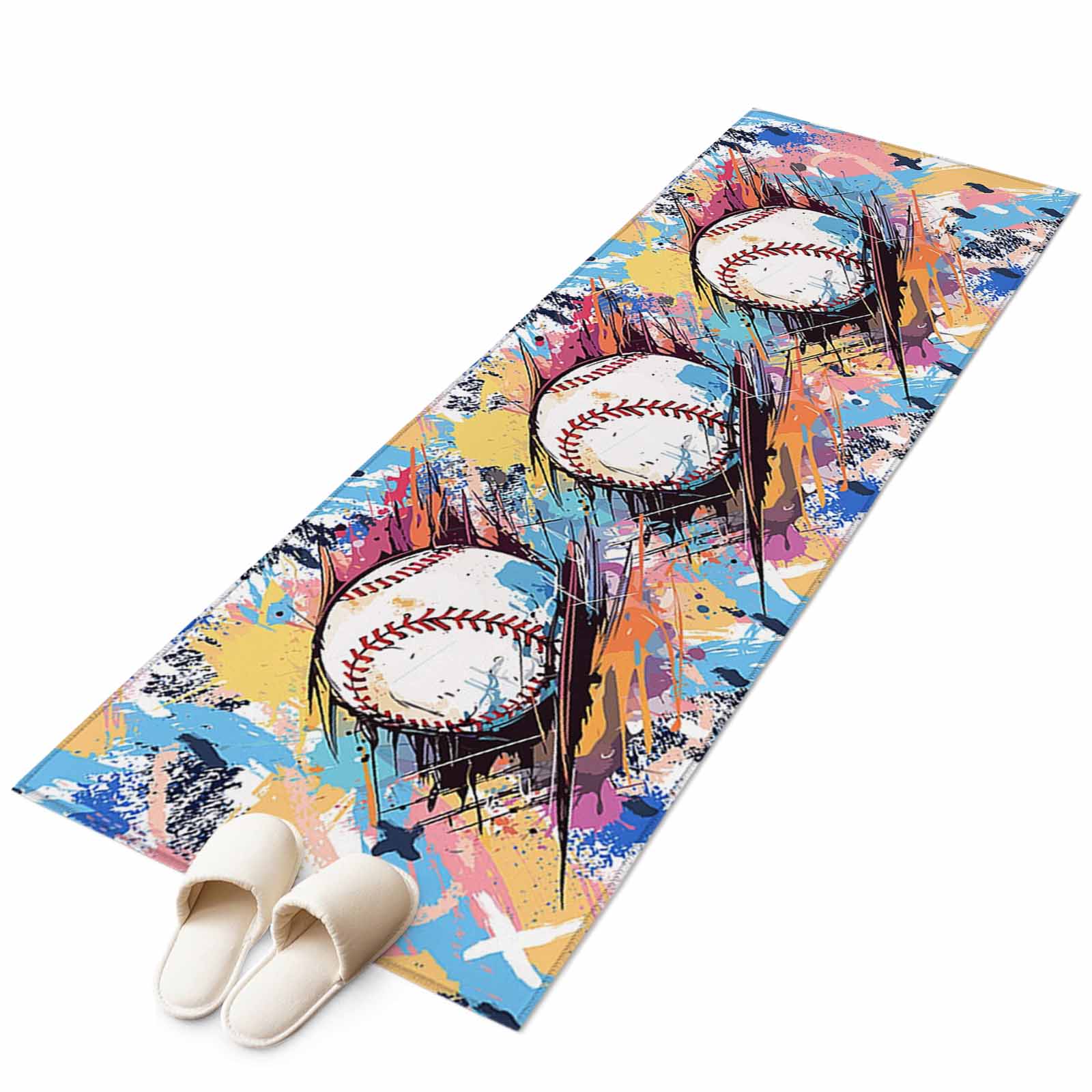 Softball Rug Baseball Sports, 2'x6' Runner Rug, Minimalist Geometric Smear Art ...