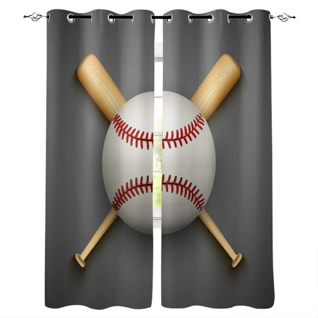 Baseball Sports Baseball Bat Window Treatments Curtains Valance Room