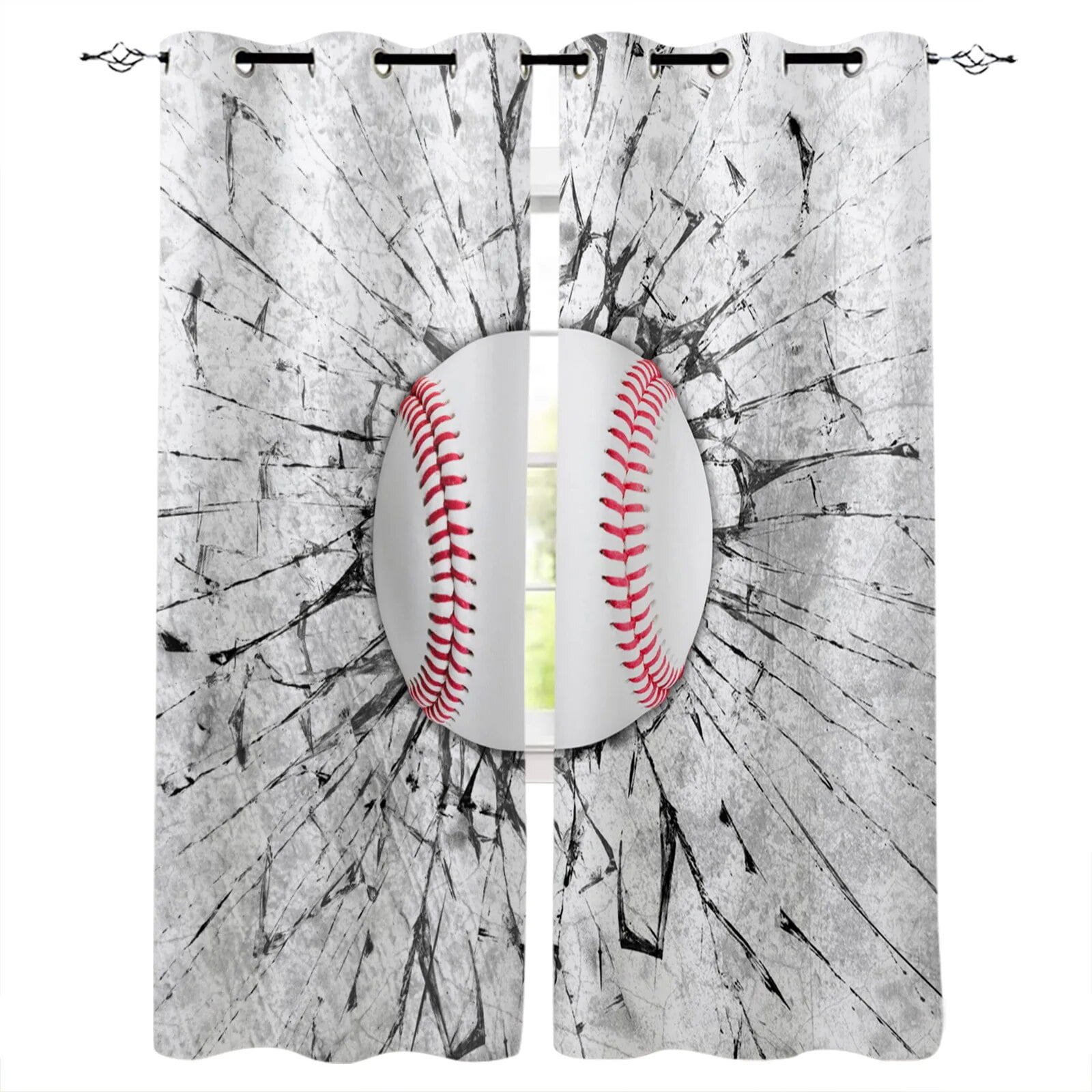 Baseball Sports Baseball Bat Window Treatments Curtains Valance Room