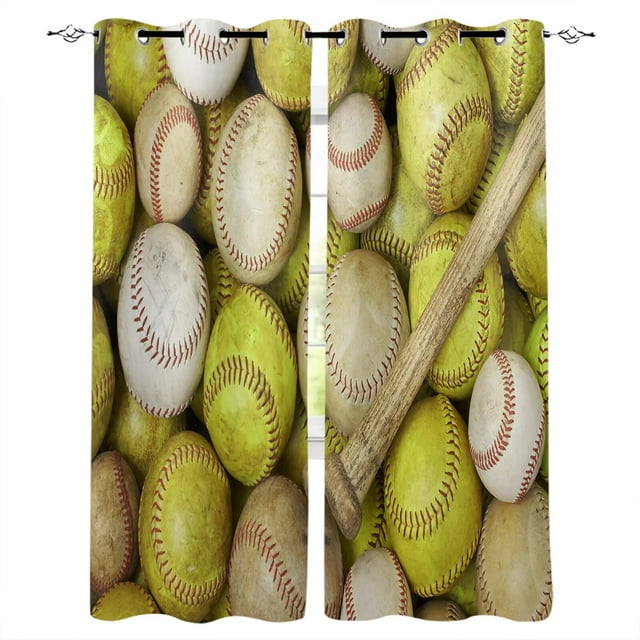 Baseball Sports Baseball Bat Window Treatments Curtains Valance Room