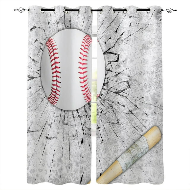 Baseball Sports Baseball Bat Window Treatments Curtains Valance Room