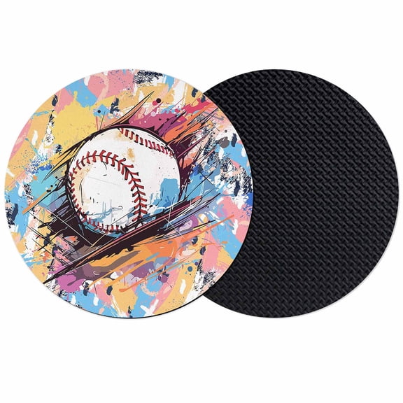 Baseball Sports Coasters Set of 2, Minimalist Geometric Smear Art Absorbent Coasters for Drinks, Coaster for Bar Office Dining Coffee Table Accessories Decor, Non Slip Round Desk Coaster