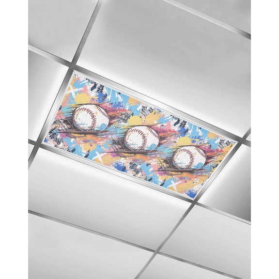 Baseball Sports,Fluorescent Light Covers for Ceiling Lights 4x2 feet,1 Pack Magnetic Light Filters for Classroom,Minimalist Geometric Smear Art Fluorescent Light Shade Panel for Office School Drop