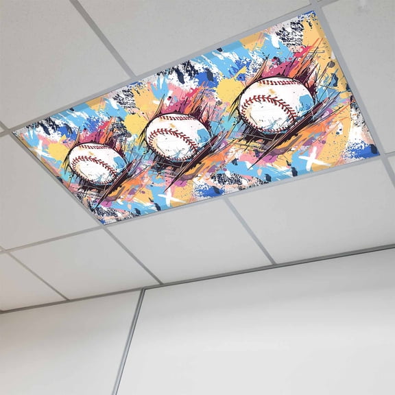 Baseball Sports Fluorescent Light Covers, Minimalist Geometric Smear Art Magnetic Light Covers for Ceiling Lights, Fluorescent Ceiling Shade Filters for Classroom Bedroom Office 4x2Ft x 1PCS