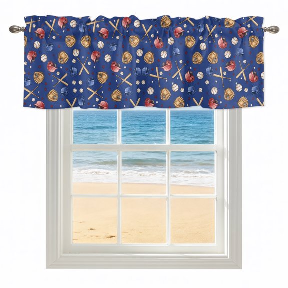 Baseball Sports Kitchen Valances for Windows 42x12 Inch Kitchen Curtains Valances Rod Pocket Modern Classic American Balls Blue Bathroom Window Valances for Window Treatment Decor
