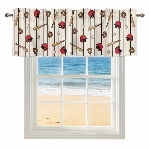 Baseball Sports Kitchen Valances for Windows 42x12 Inch Kitchen Curtains Valances Rod Pocket Modern Classic American Balls Striped Bathroom Window Valances for Window Treatment Decor