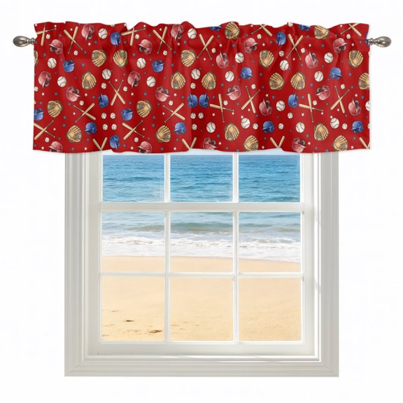 Baseball Sports Kitchen Valances for Windows 54x18 Inch Kitchen Curtains Valances Rod Pocket Modern Classic American Balls Red Bathroom Window Valances for Window Treatment Decor