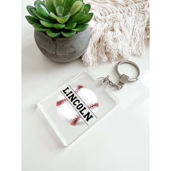 Baseball Sports Player Team Fan Keychain Personalized Custom Name Free Engraved Key Chain Key Ring Clip on Bag Backpack Luggage Perfect Gift