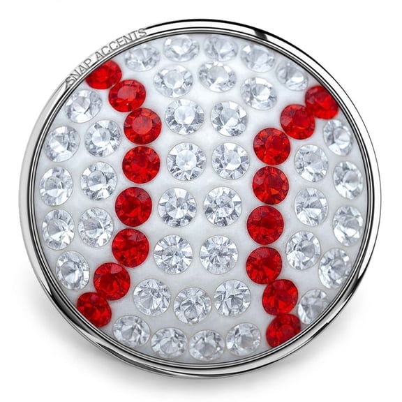 Snap Jewelry 18MM Baseball Ginger Charm with Red and White Rhinestones
