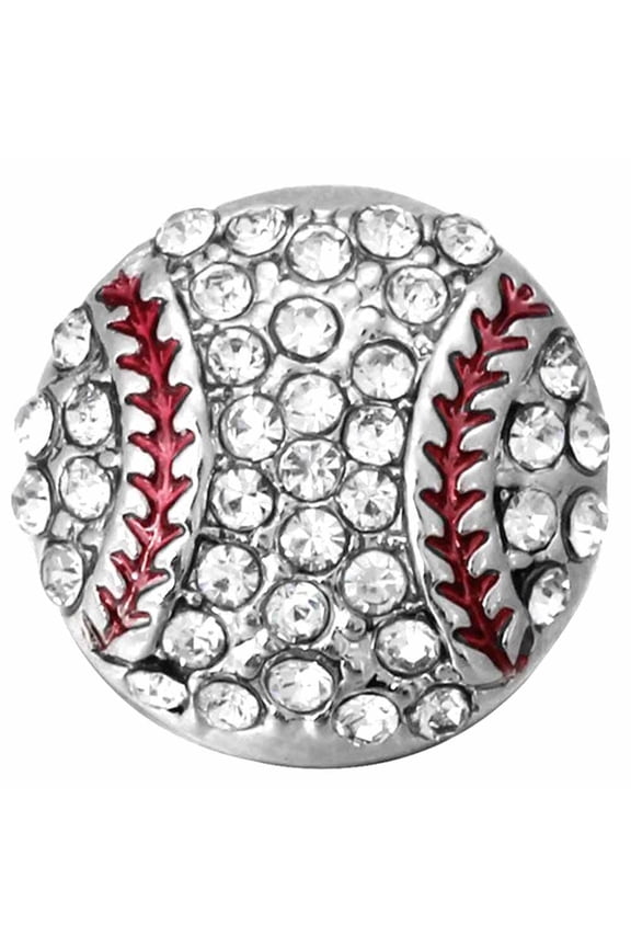 Baseball Sports Silver Rhinestone Snap Jewelry Ginger Charm Button, For Interchangeable DIY Customizable Accessories