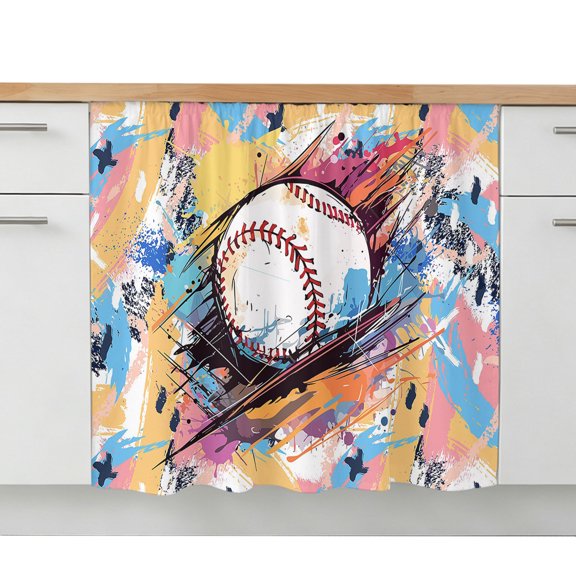 Baseball Sports, Sink Skirt 10"W x 11"L, Dustproof Under Sink Curtain Skirt for Bathroom Kitchen, Minimalist Geometric Smear Art Adhesive Short Vanity Curtains Cover for Laundry Room Closet Shoe Rack