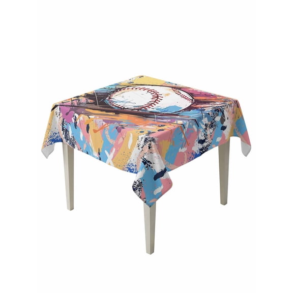 Baseball Sports Table Cloth, Minimalist Geometric Smear Art Waterproof Tablecloth for Square Tables, Reusable Washable Fabric Table Cover for Restaurant Kitchen Dining Tables 60"x60"