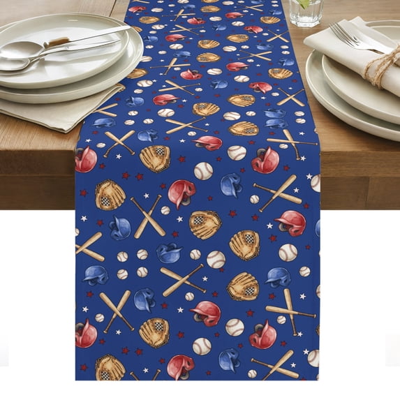 Baseball Sports Table Runner Modern Classic American Balls Blue Tablerunners 13 x 36 Inch, Table Decorations Tabletop Scarf for Summer Gathering Holiday Farmhouse Kitchen Dining Decor