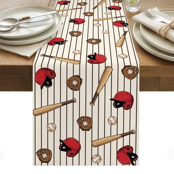 Baseball Sports Table Runner Modern Classic American Balls Striped Tablerunners 13 x 48 Inch, Table Decorations Tabletop Scarf for Summer Gathering Holiday Farmhouse Kitchen Dining Decor