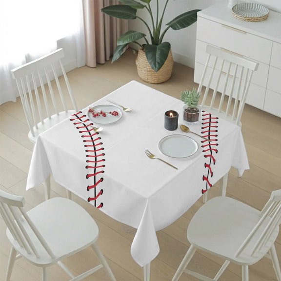 Baseball Sports Texture Table Cloth 60x60in, Waterproof Square Tablecloth Wipeable Tablecloths White Red Lines Table Covers for Dining Tables Party Indoor Outdoor