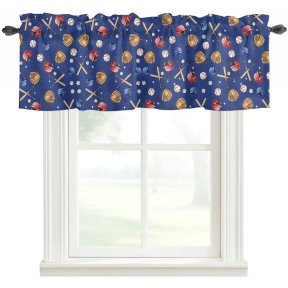 Baseball Sports Valances for Windows Farmhouse Kitchen Curtains Valances Rod Pocket Valance Curtains for Windows Modern Classic American Balls Blue Window Valances for Bathroom Bedroom 54"x18"