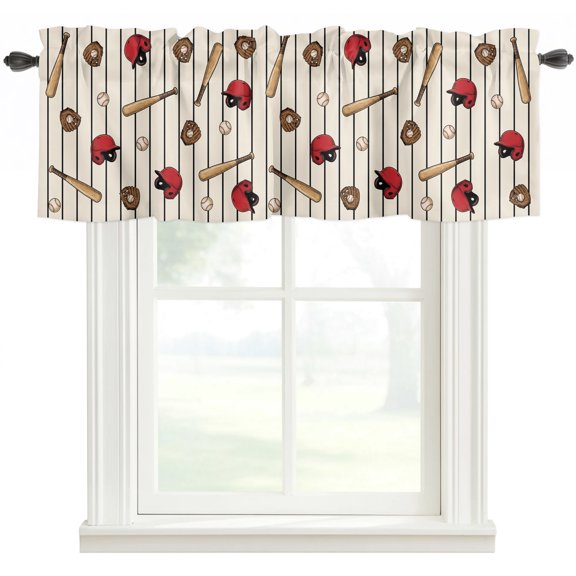 Baseball Sports Valances for Windows Farmhouse Kitchen Curtains Valances Rod Pocket Valance Curtains for Windows Modern Classic American Balls Striped Window Valances for Bathroom Bedroom 60"x18"
