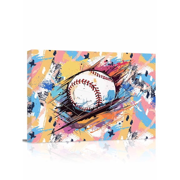 Baseball Sports,Wall Art for Living Room,Canvas Picture Wall Decor for Bathroom Bedroom,Minimalist Geometric Smear Art Painting Artwork for Office Kitchen Hallway Dining Room Home Decorations 12"x16"